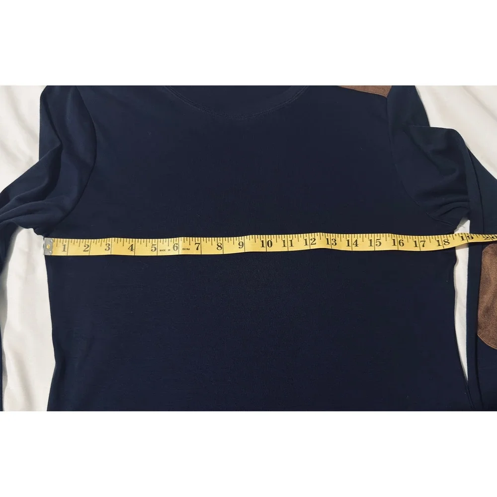 Lauren Ralph Lauren Top Womens XL Navy Blue Suede Patch Shoulder Zip - Picture 11 of 11